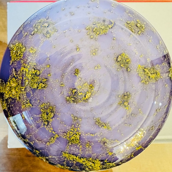 Purple Lavender Gold Speckled Murano Style Cased Art Glass Vase Polished Bottom - Picture 3 of 4